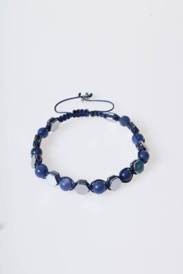 Sertifikalı Sodalit, Hematit Doğal Taş Makrome Bileklik - 5