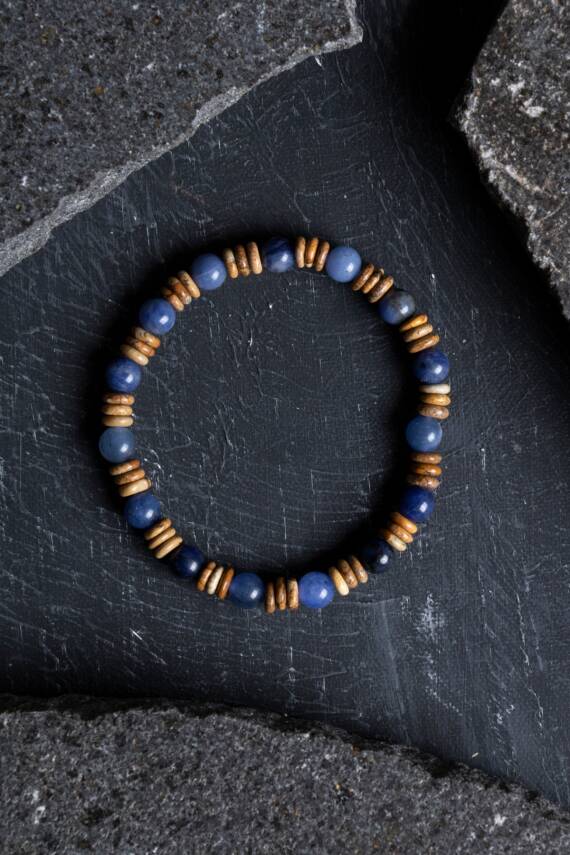 Sertifikalı Sodalit, Odun Jasper Doğal Taş Bileklik (SK:172) - 1