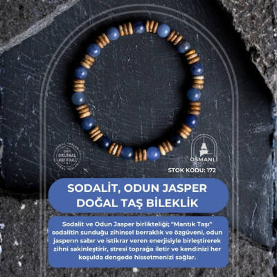 Sertifikalı Sodalit, Odun Jasper Doğal Taş Bileklik (SK:172) - 2