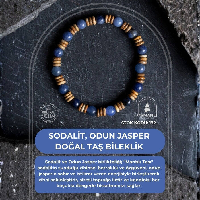 Sertifikalı Sodalit, Odun Jasper Doğal Taş Bileklik (SK:172) - 2