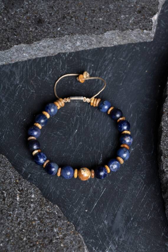 Sertifikalı Sodalit, Odun Jasper Doğal Taş Makrome Bileklik (SK:185) - 1