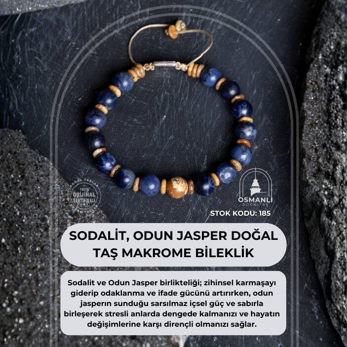 Sertifikalı Sodalit, Odun Jasper Doğal Taş Makrome Bileklik (SK:185) - 2