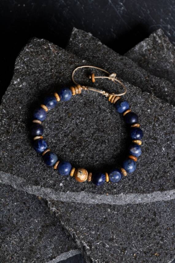 Sertifikalı Sodalit, Odun Jasper Doğal Taş Makrome Bileklik (SK:185) - 3