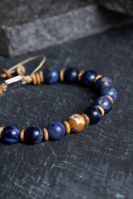 Sertifikalı Sodalit, Odun Jasper Doğal Taş Makrome Bileklik (SK:185) - 5
