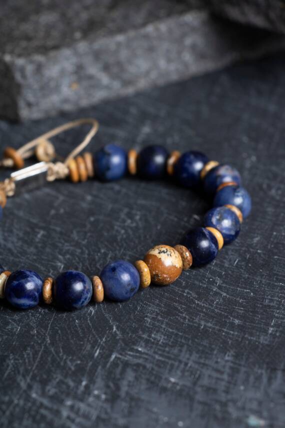 Sertifikalı Sodalit, Odun Jasper Doğal Taş Makrome Bileklik (SK:185) - 5