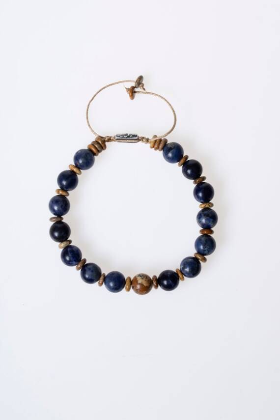 Sertifikalı Sodalit, Odun Jasper Doğal Taş Makrome Bileklik (SK:185) - 6