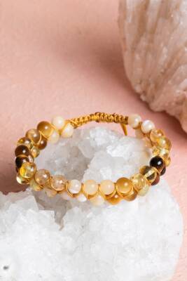 Sertifikalı Solar Plexus Çakrası Çift Sıra Doğal Taş Makrome Bileklik - 2