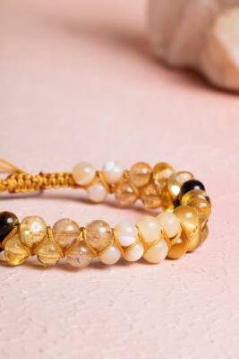 Sertifikalı Solar Plexus Çakrası Çift Sıra Doğal Taş Makrome Bileklik - 3