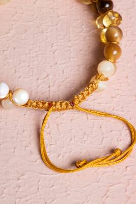 Sertifikalı Solar Plexus Çakrası Çift Sıra Doğal Taş Makrome Bileklik - 4