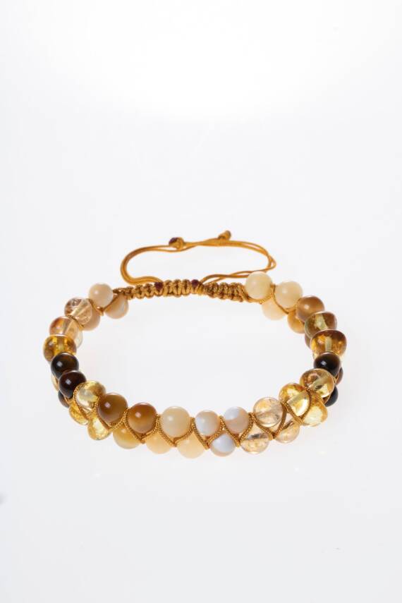 Sertifikalı Solar Plexus Çakrası Çift Sıra Doğal Taş Makrome Bileklik - 5