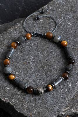 Sertifikalı Spektrolit, Kaplan Gözü, Labradorit, Hematit Gümüş Aparat Doğal Taş Makrome Bileklik - Osmanlı Doğaltaş