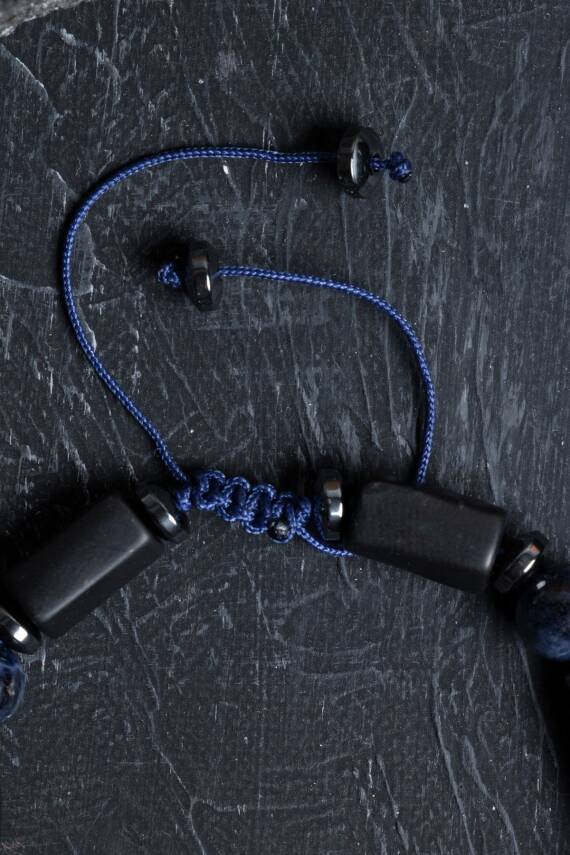 Sertifikalı Şungit, Safir Hematit Gümüş Aparatlı Doğal Taş Bileklik - 2