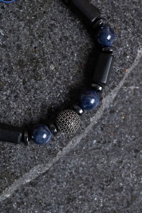 Sertifikalı Şungit, Safir Hematit Gümüş Aparatlı Doğal Taş Bileklik - 3