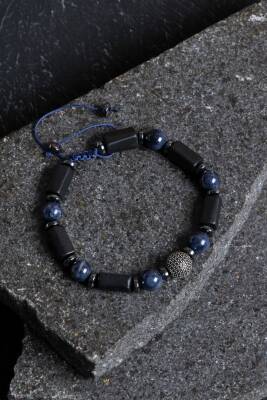 Sertifikalı Şungit, Safir Hematit Gümüş Aparatlı Doğal Taş Bileklik - 4