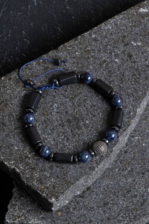 Sertifikalı Şungit, Safir Hematit Gümüş Aparatlı Doğal Taş Bileklik - 4