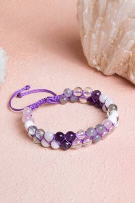 Sertifikalı Taç Çakra Çift Sıra Doğal Taş Makrome Bileklik - Osmanlı Doğal Taş