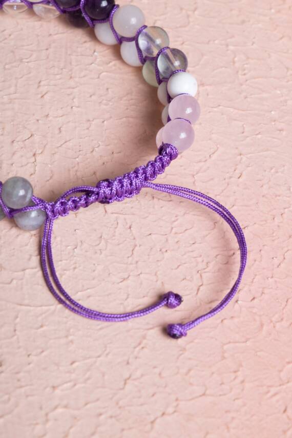 Sertifikalı Taç Çakra Çift Sıra Doğal Taş Makrome Bileklik - 4