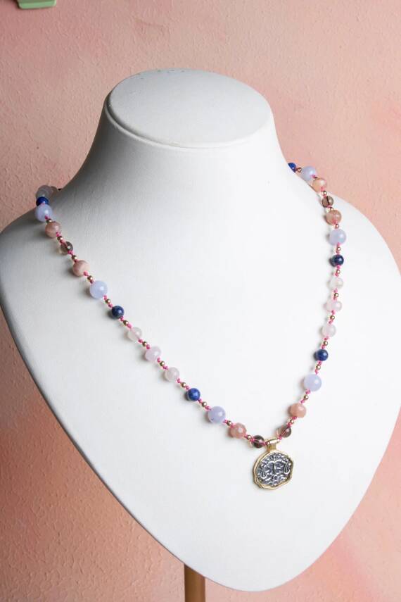 Sertifikalı Terazi Burcu Doğal Taş Makrome Kolye - 1