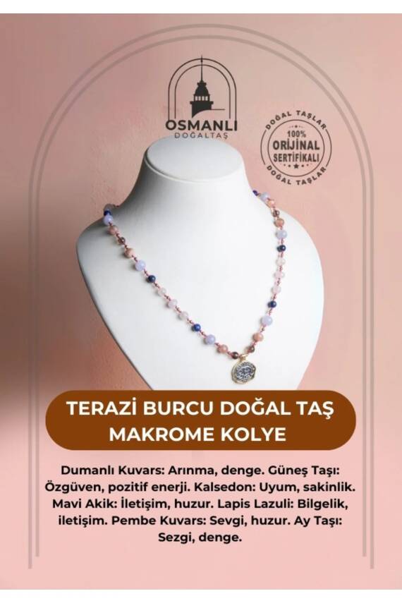 Sertifikalı Terazi Burcu Doğal Taş Makrome Kolye - 2