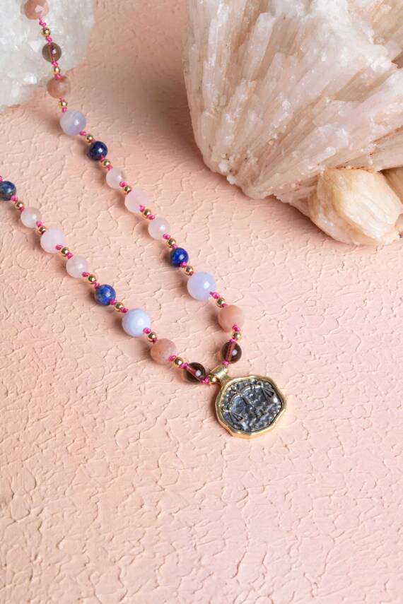 Sertifikalı Terazi Burcu Doğal Taş Makrome Kolye - 5