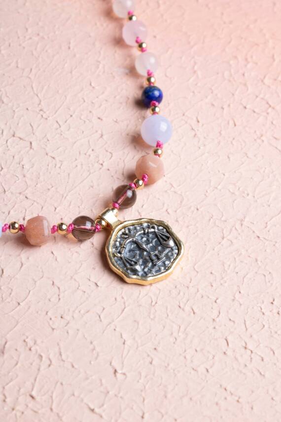 Sertifikalı Terazi Burcu Doğal Taş Makrome Kolye - 3