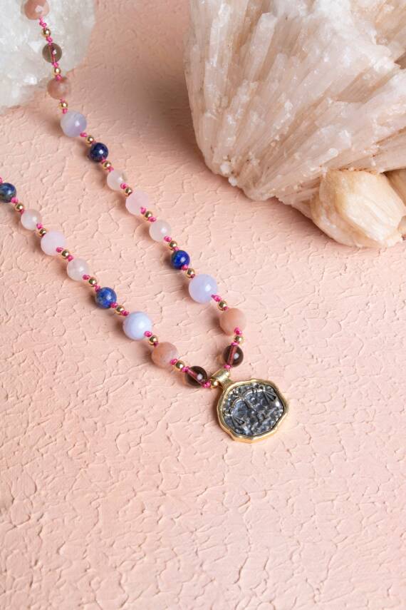 Sertifikalı Terazi Burcu Doğal Taş Makrome Kolye - 4