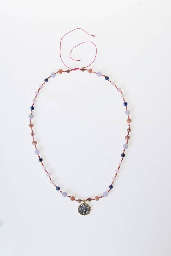 Sertifikalı Terazi Burcu Doğal Taş Makrome Kolye - 5