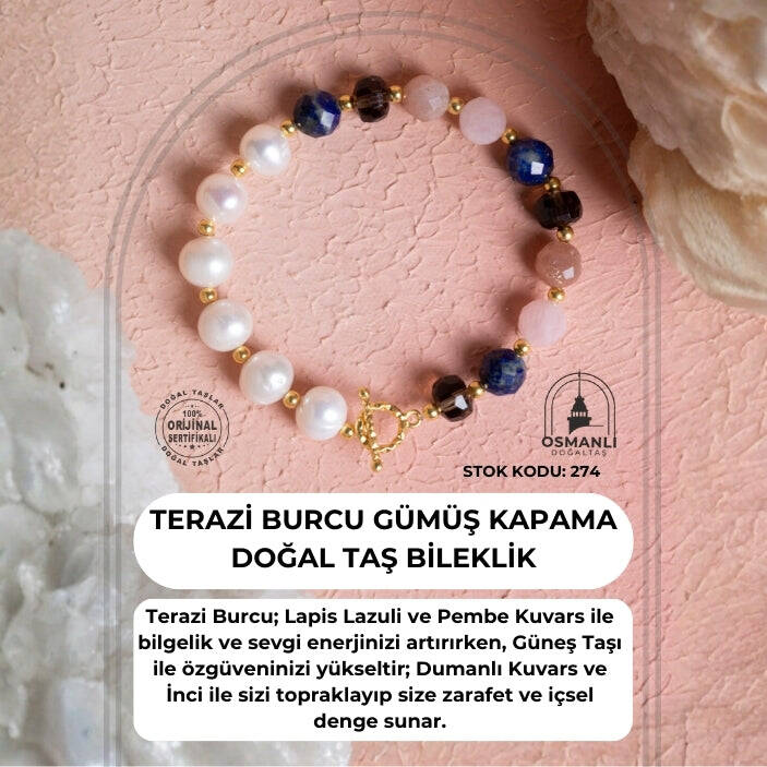 Sertifikalı Terazi Burcu Gümüş Kapama Doğal Taş Bileklik (SK:274) - 2