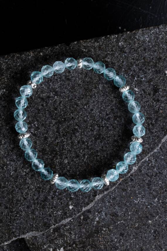 Sertifikalı Topaz Gümüş Aparatlı Doğal Taş Bileklik- 6mm (SK:167) - 1