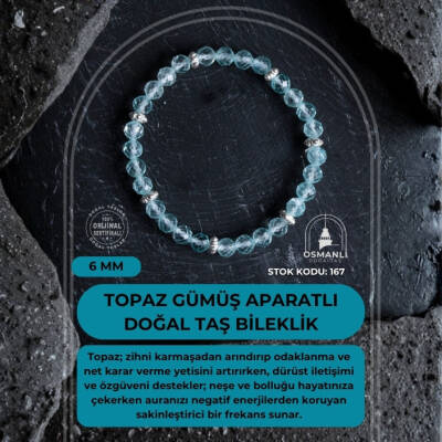 Sertifikalı Topaz Gümüş Aparatlı Doğal Taş Bileklik- 6mm (SK:167) - 2