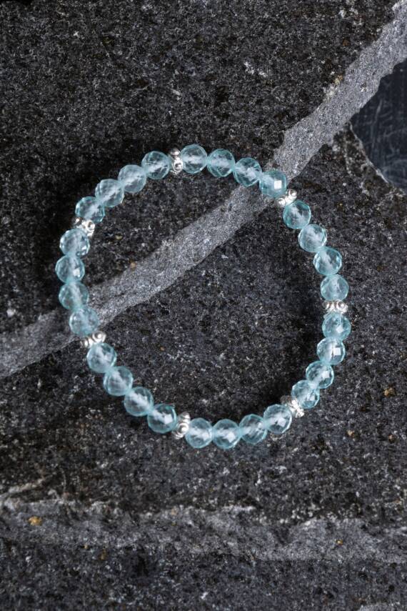 Sertifikalı Topaz Gümüş Aparatlı Doğal Taş Bileklik- 6mm (SK:167) - 3