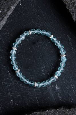 Sertifikalı Topaz Gümüş Aparatlı Doğal Taş Bileklik- 6mm (SK:167) - 4