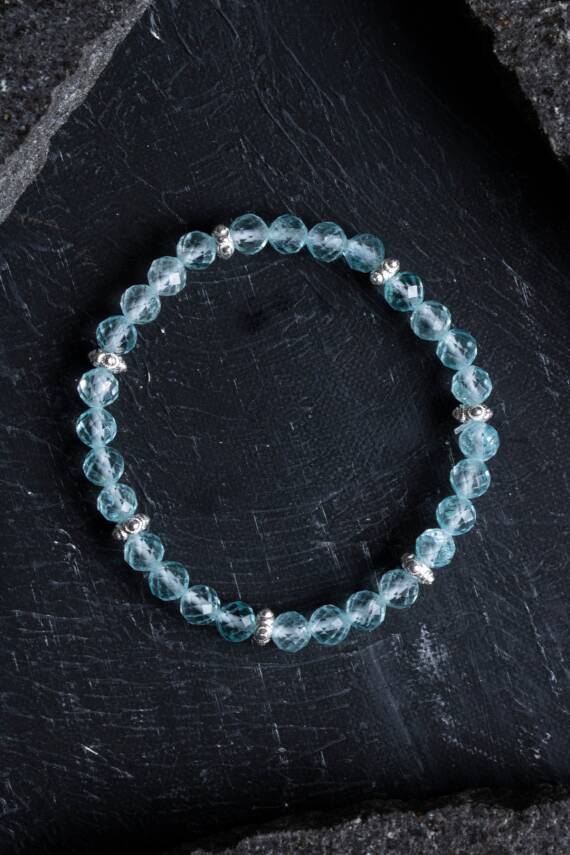 Sertifikalı Topaz Gümüş Aparatlı Doğal Taş Bileklik- 6mm (SK:167) - 4