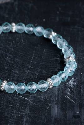 Sertifikalı Topaz Gümüş Aparatlı Doğal Taş Bileklik- 6mm (SK:167) - 5