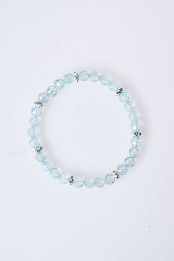Sertifikalı Topaz Gümüş Aparatlı Doğal Taş Bileklik- 6mm (SK:167) - 6