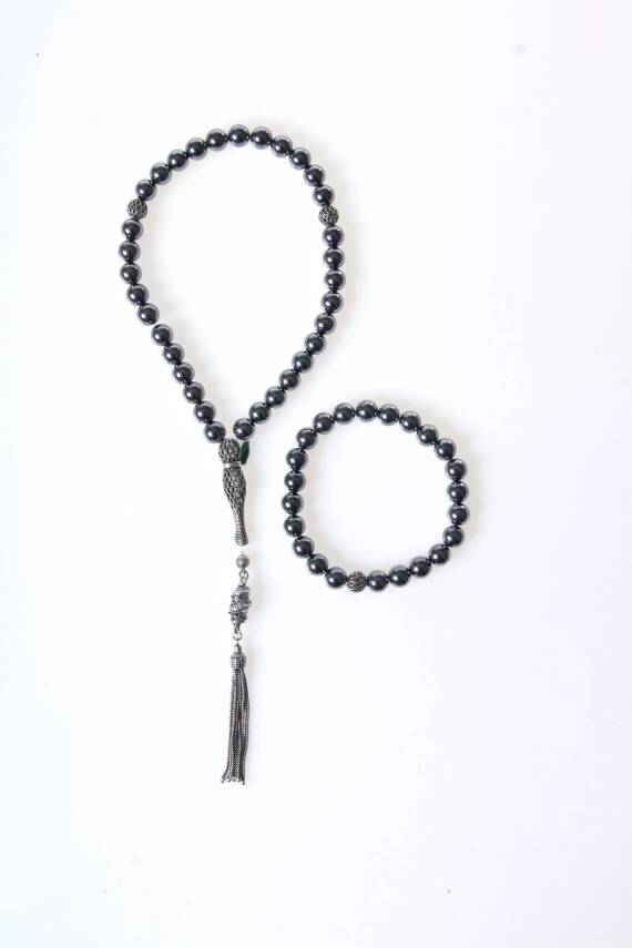 Sertifikalı Trehartz 925 Ayar Gümüş 8 mm İmameli Tesbih & Bileklik Seti - 1