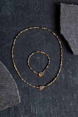 Sertifikalı Tsavorit Lal Altın Kaplama Gümüş Kapama Doğal Taş Set - 2