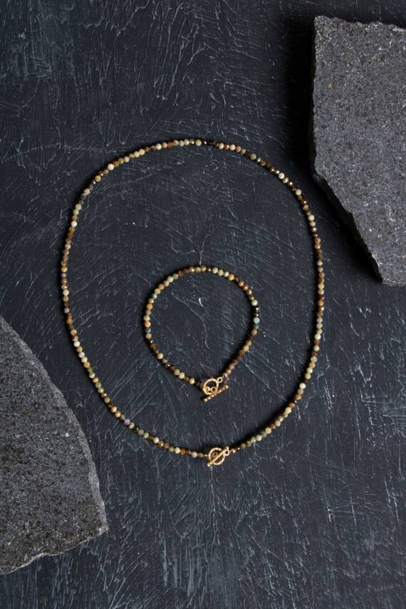 Sertifikalı Tsavorit Lal Altın Kaplama Gümüş Kapama Doğal Taş Set - 2