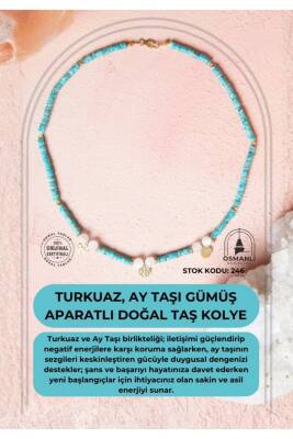 Sertifikalı Turkuaz, Ay Taşı Gümüş Aparatlı Doğal Taş Kolye (SK:246) - Osmanlı Doğal Taş