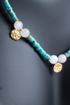 Sertifikalı Turkuaz, Ay Taşı Gümüş Aparatlı Doğal Taş Kolye (SK:246) - 5