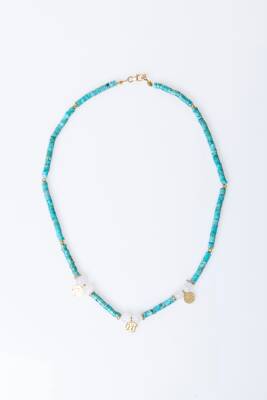 Sertifikalı Turkuaz, Ay Taşı Gümüş Aparatlı Doğal Taş Kolye (SK:246) - 6