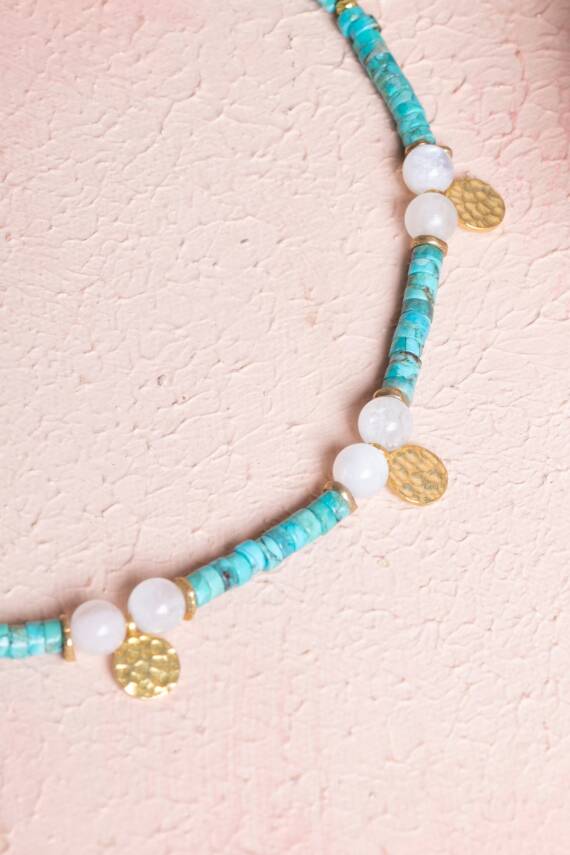 Sertifikalı Turkuaz, Ay Taşı Gümüş Aparatlı Doğal Taş Kolye (SK:246) - 4