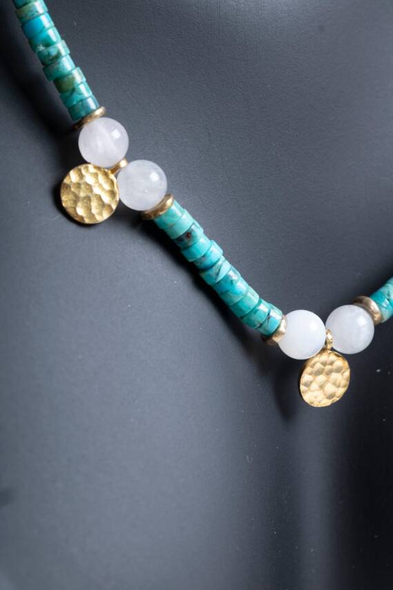 Sertifikalı Turkuaz, Ay Taşı Gümüş Aparatlı Doğal Taş Kolye (SK:246) - 5