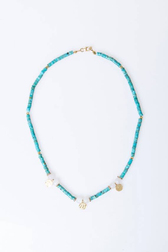 Sertifikalı Turkuaz, Ay Taşı Gümüş Aparatlı Doğal Taş Kolye (SK:246) - 6