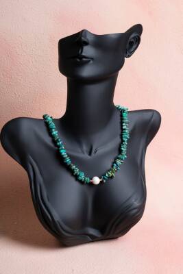 Sertifikalı Turkuaz (Firuze) - İnci Gümüş Kapama Kolye S.K:035 - 3