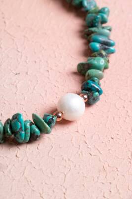 Sertifikalı Turkuaz (Firuze) - İnci Gümüş Kapama Kolye S.K:035 - 5