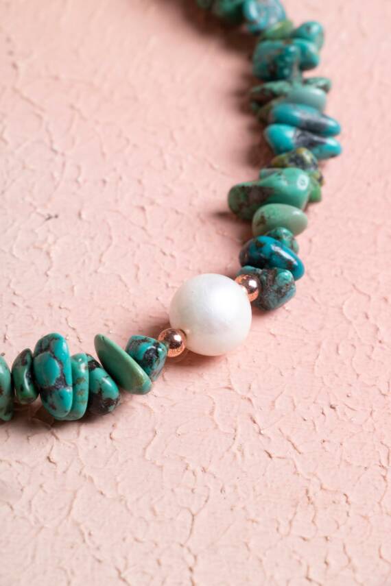 Sertifikalı Turkuaz (Firuze) - İnci Gümüş Kapama Kolye S.K:035 - 5