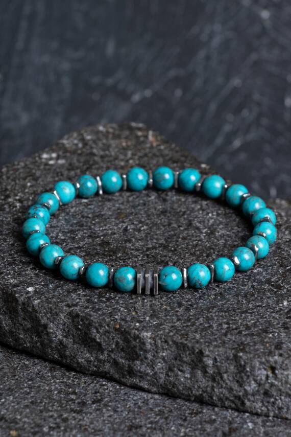 Sertifikalı Turkuaz Gümüş Aparatlı Doğal Taş Bileklik 039 - 1