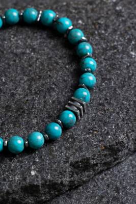 Sertifikalı Turkuaz Gümüş Aparatlı Doğal Taş Bileklik 039 - 4