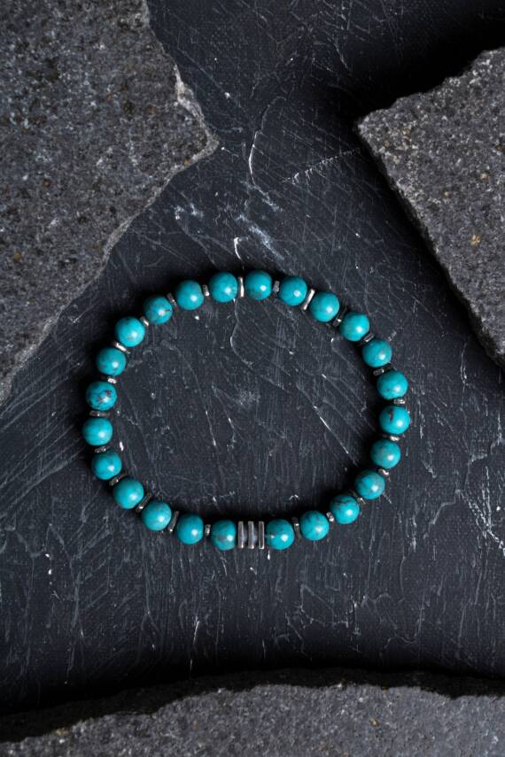 Sertifikalı Turkuaz Gümüş Aparatlı Doğal Taş Bileklik 039 - 5